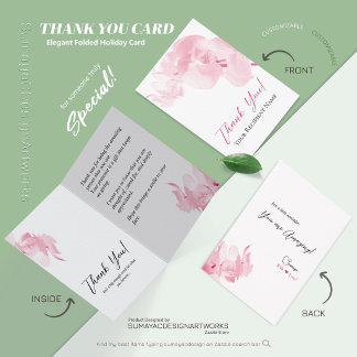Elegant Folded Red Floral Thank You Holiday Card