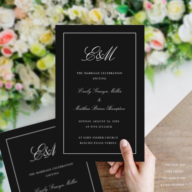 Elegant Folding Wedding Program Monogram Black (Creator Uploaded)