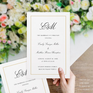 Elegant Folding Wedding Program Monogram Gold