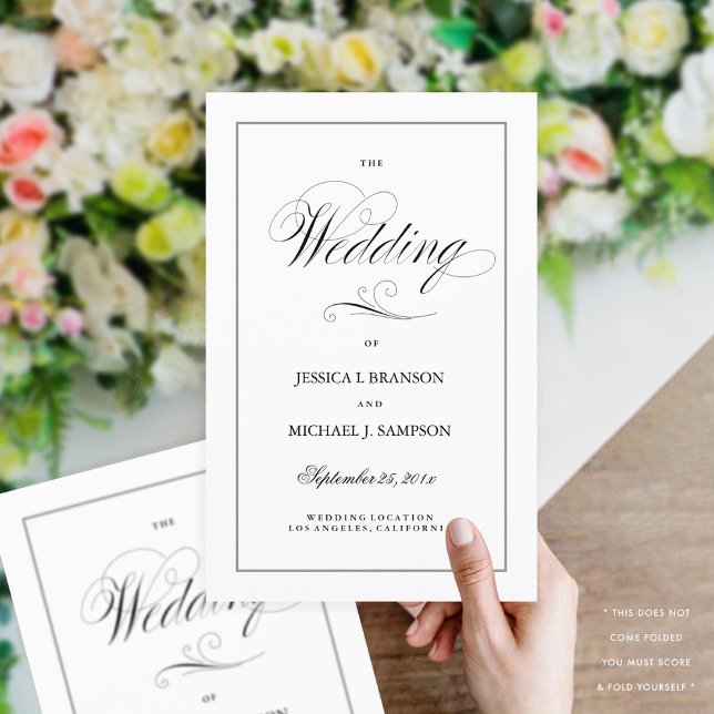 Elegant Folding Wedding Program Silver Border (Creator Uploaded)