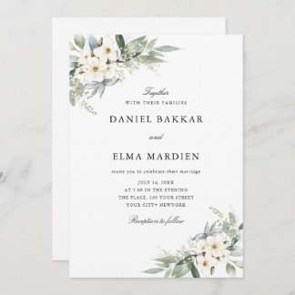Elegant Foliage Boho Watercolor Floral Wedding  Invitation