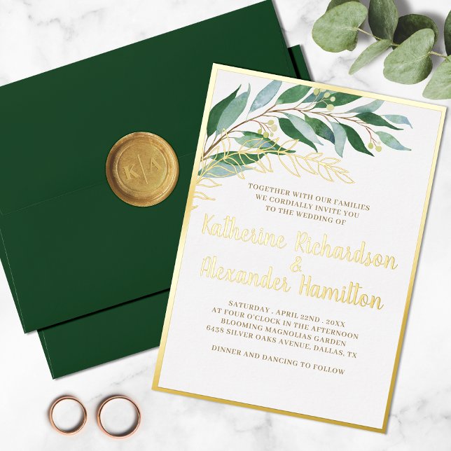 Elegant Foliage Botanical Gold Leaf Green Wedding  (Creator Uploaded)