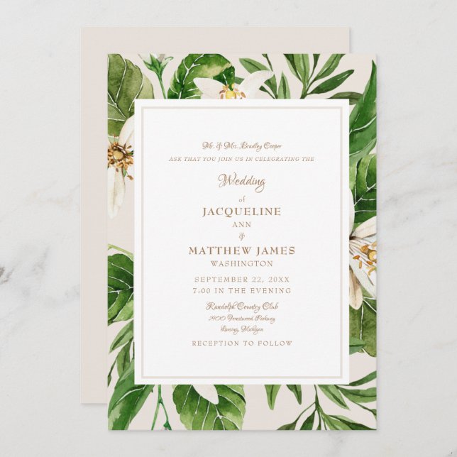 Elegant  Foliage Bride Parents Cream & Gold  Invitation (Front/Back)