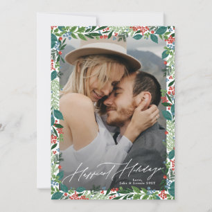 elegant foliage christmas frame HAPPIEST HOLIDAYS Holiday Card