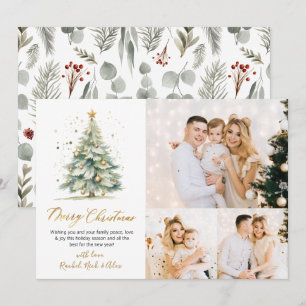 Elegant Foliage Christmas Tree 3 Multi Photo Holiday Card