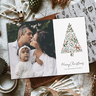 Elegant Foliage Christmas Tree   White   Photo Holiday Card