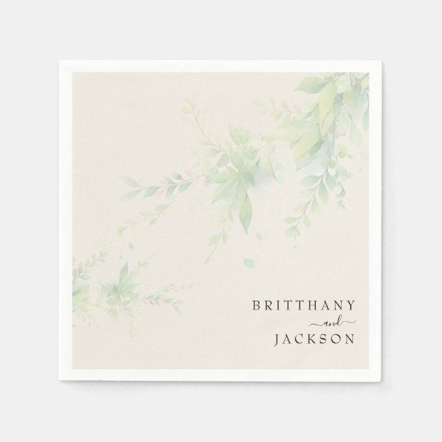 Elegant Foliage Cream Personalised Wedding Napkin (Front)