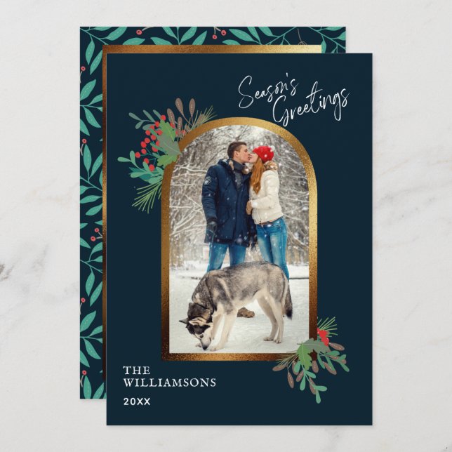 Elegant Foliage Custom Photo Season's Greetings Holiday Card (Front/Back)