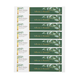 Elegant Foliage Gold Leaf Green Monogram Wedding Wraparound Address Label