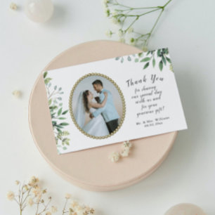 Elegant Foliage & gold pearl wedding Thank You Card