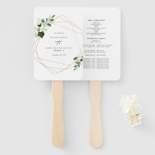 Elegant Foliage & Gold Wedding Program Hand Fan