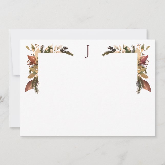 Elegant Foliage Green Gold Monogram Thank You Card (Front)