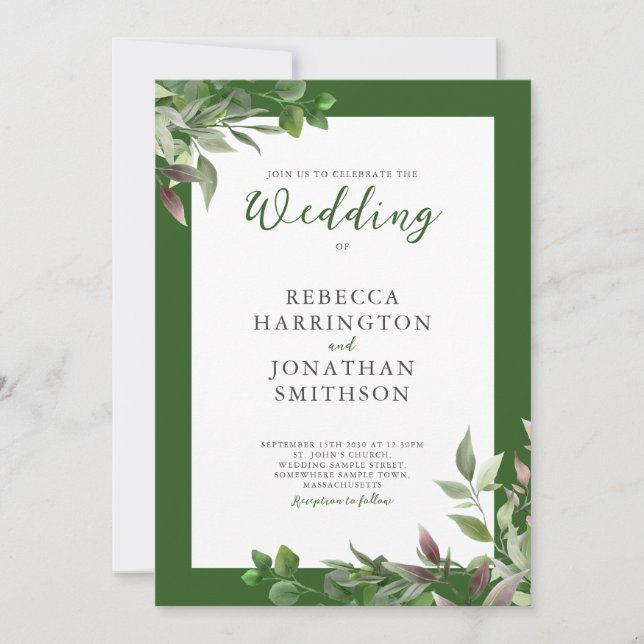 Elegant Foliage Green Leaf Wedding Invitation (Front)