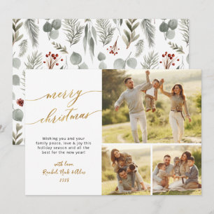 Elegant Foliage Greenery 3 Multi Photo Christmas Holiday Card