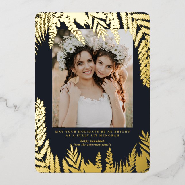 Elegant Foliage | Hanukkah Photo Collage Card (Front)