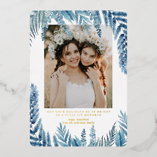 Elegant Foliage   Hanukkah Photo Collage Card
