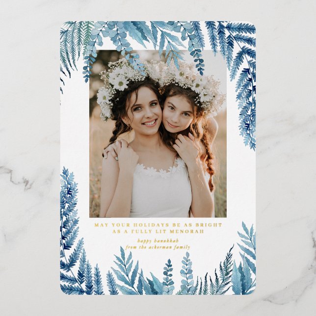 Elegant Foliage | Hanukkah Photo Collage Card (Front)
