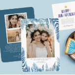 Elegant Foliage | Hanukkah Photo Collage Card<br><div class="desc">Hanukkah... The festival of lights is here. Light the menorah, play with the dreidel and feast on latkes and sufganiyot. Celebrate the spirit of Hanukkah with friends, family with our gorgeous photo cards. This elegant Hanukkah card is a stunning modern holiday theme perfect for anyone on your mailing list. A...</div>