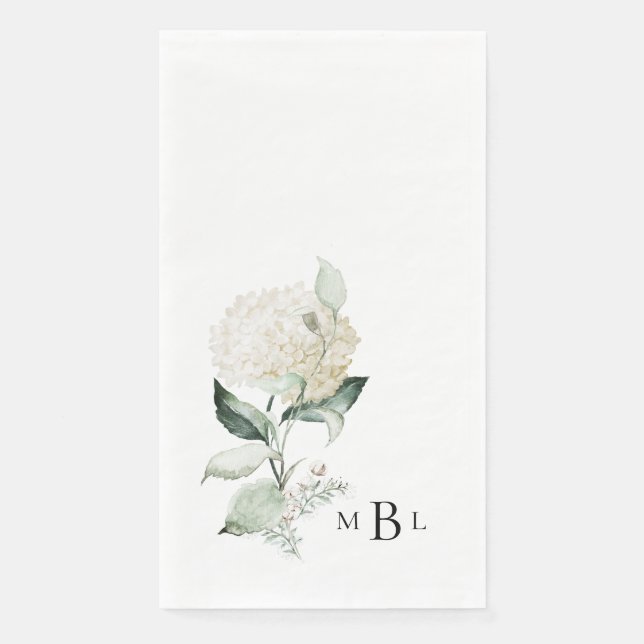 Elegant Foliage & Hydrangea Monogram Wedding Napkin (Front)
