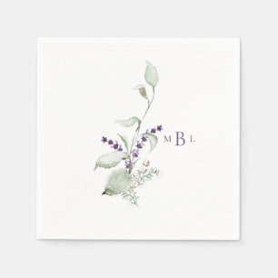 Elegant Foliage & Lavender Monogram II Wedding Napkin