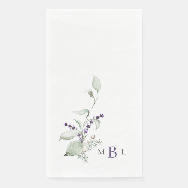 Elegant Foliage & Lavender Monogram Wedding II Napkin (Front)