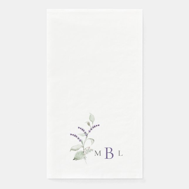 Elegant Foliage Lavender Monogram Wedding  Napkin (Front)