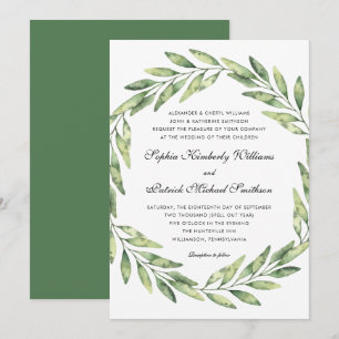 Elegant foliage   parents hosting wedding invitation