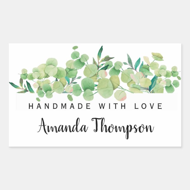 Elegant Foliage Personalised Handmade With Love Rectangular Sticker (Front)