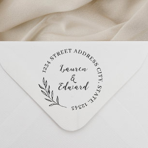 Elegant Foliage Round Wedding Return Address Self-inking Stamp