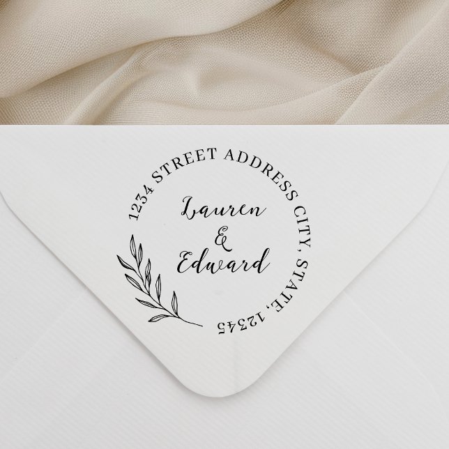 Elegant Foliage Round Wedding Return Address Self-inking Stamp (Creator Uploaded)