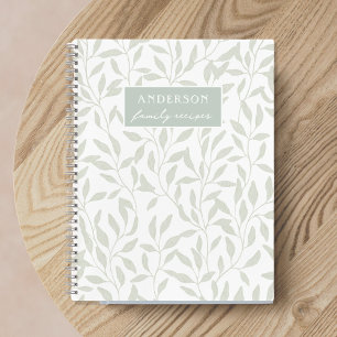 Elegant Foliage Sage and White Family Recipe Notebook