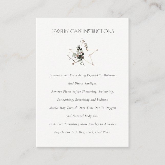 Elegant Foliage Star Wreath Festive Jewellery Care Business Card (Front)