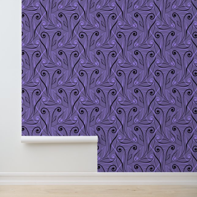  Elegant Foliage & Swirls Chic Classy Black Purple Wallpaper (Application)