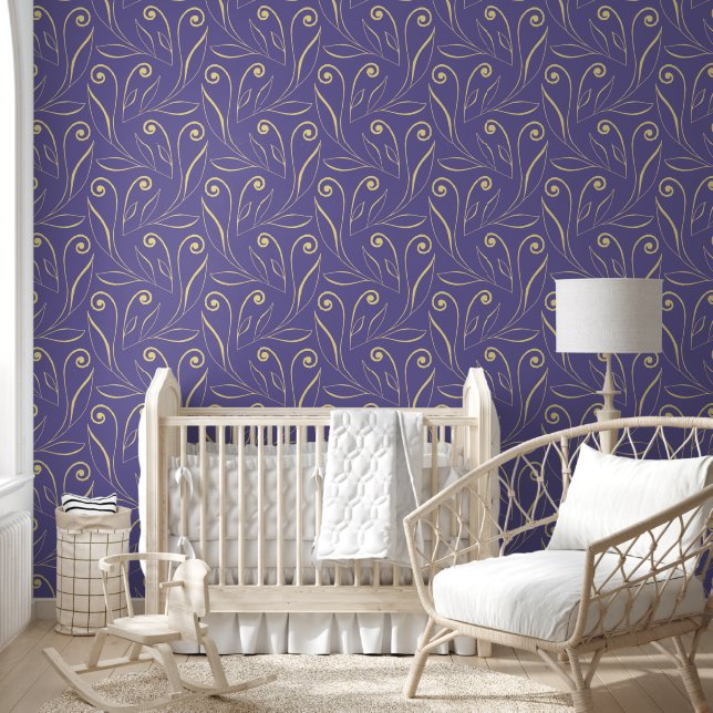 Elegant Foliage & Swirls Chic Classy Purple & Gold Wallpaper (Kids)