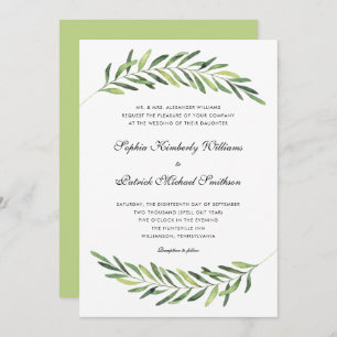 Elegant foliage + traditional wording wedding invitation