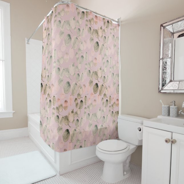 Elegant Foliage Watercolor Shower Curtain (In Situ)