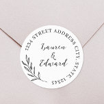 Elegant Foliage Wedding Address Classic Round Sticker<br><div class="desc">Custom-designed wedding round address stickers for wedding envelopes and save the dates featuring rustic elegant foliage design with custom name and address.</div>
