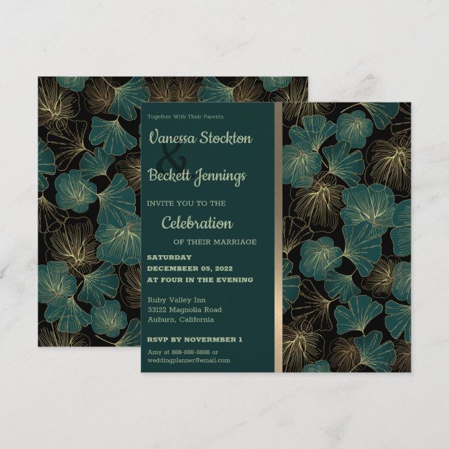 Elegant Foliage Wedding Invitation (Front/Back)