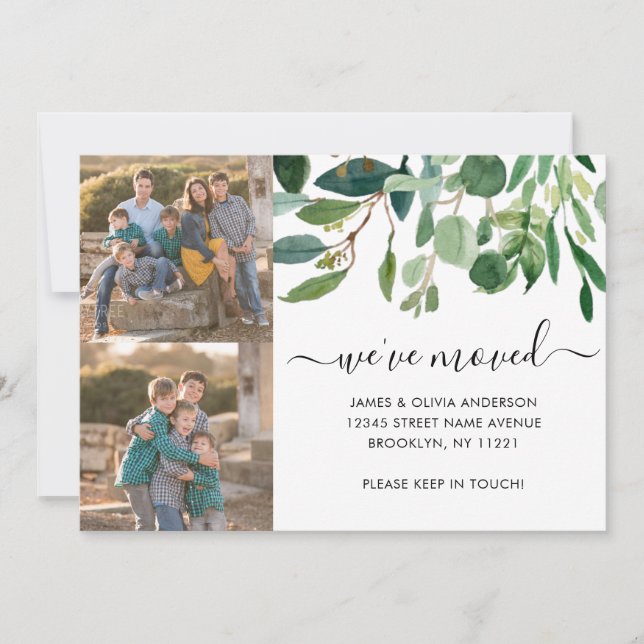 Elegant Foliage We've Moved New Home Photo Moving Announcement (Front)