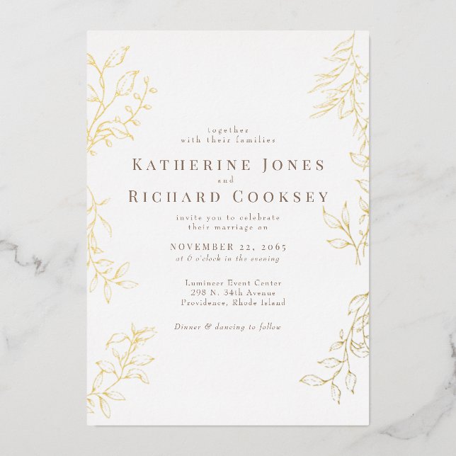 Elegant  Foliage White Wedding Gold (Front)