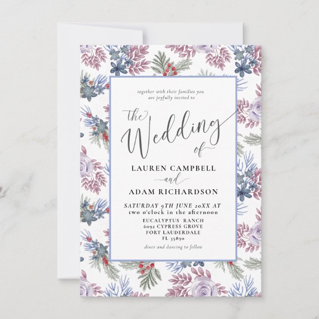 Elegant  Foliage Winter Watercolor Wedding Invitation (Front)