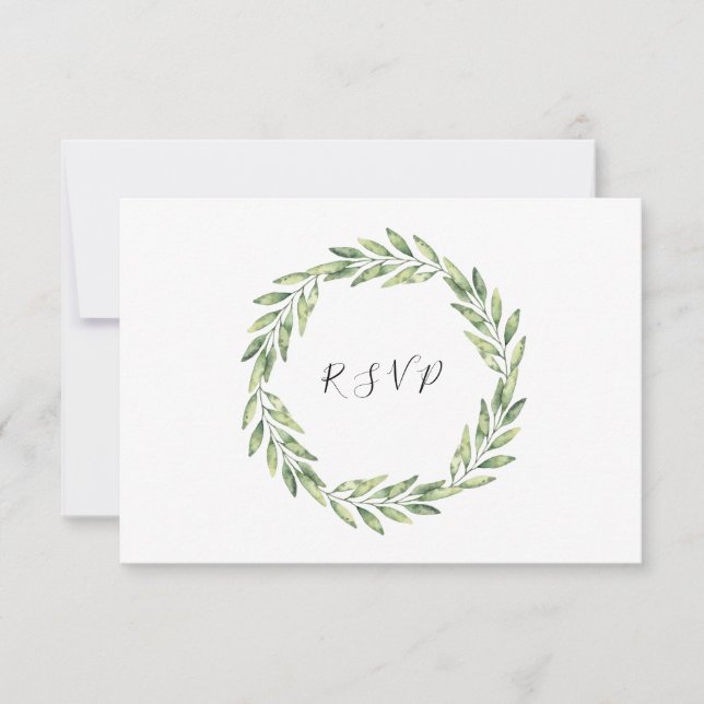 Elegant Foliage Wreath Floral Wedding RSVP Card (Front)