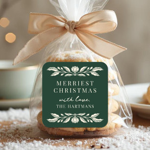 Elegant Folk Art Floral Christmas Personalized Square Sticker