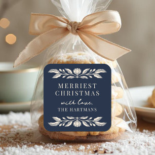 Elegant Folk Art Floral Christmas Personalized Square Sticker