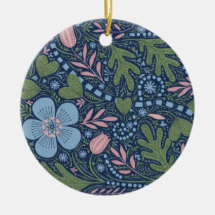 Elegant Folk Art Floral Pattern Vintage Botanical Ceramic Tree Decoration