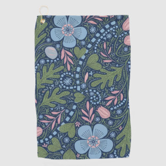 Elegant Folk Art Floral Pattern Vintage Botanical Golf Towel