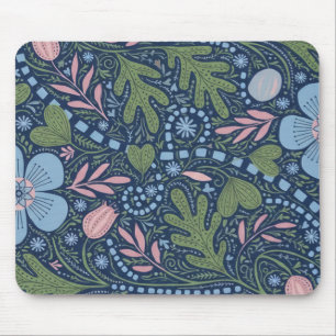 Elegant Folk Art Floral Pattern Vintage Botanical Mouse Mat