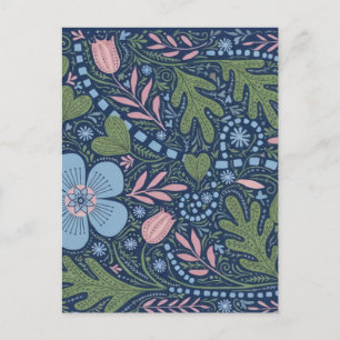 Elegant Folk Art Floral Pattern Vintage Botanical Postcard