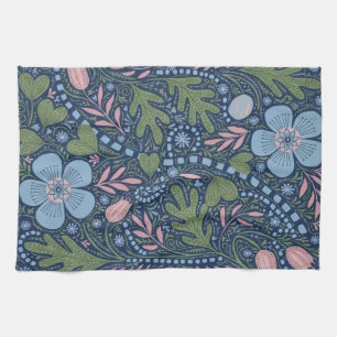 Elegant Folk Art Floral Pattern Vintage Botanical Tea Towel