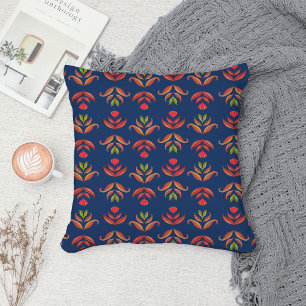  Elegant Folk Art Floral Rustic & Pretty Navy Blue Cushion